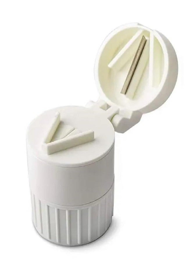 N M Z 4 in1 Medicine Grinder and Pill Cutter, Portable Mini Pill Cutter& Grinder,Tablet & Pill Cutter With Grinder, Drinking Cup (White1pc) - Image 1